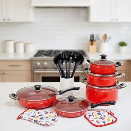 طقم /18 3 طناجر جرانيت + 2 مقلى + 6 مغارف + 2 كف سخن K130/4 =ض4 3 7